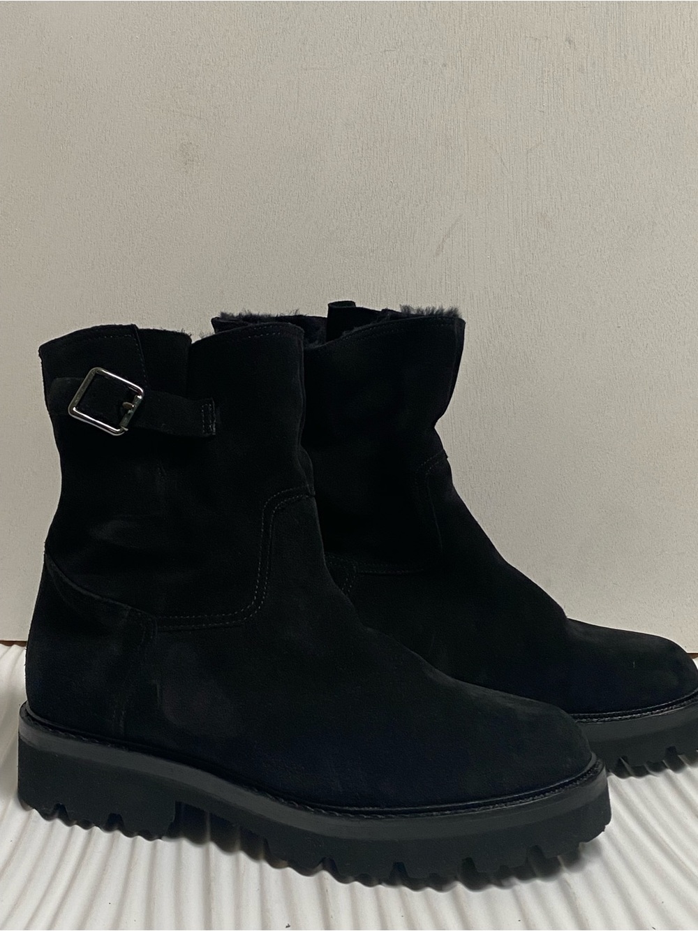 La CANADIENNE Black Suede Lug-Sole Ankle Booties